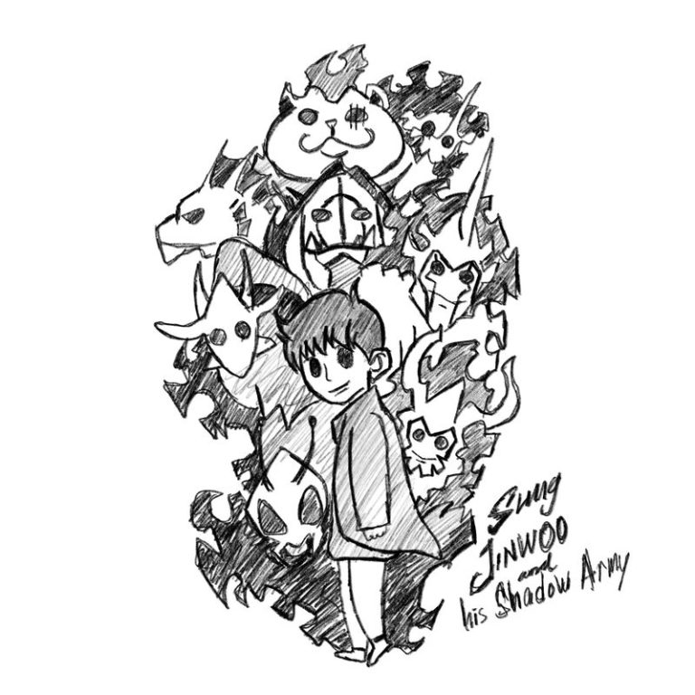 Sketch of Sung Jinwoo Solo Leveling Anime Manhwa with his Shadow Army with Procreate